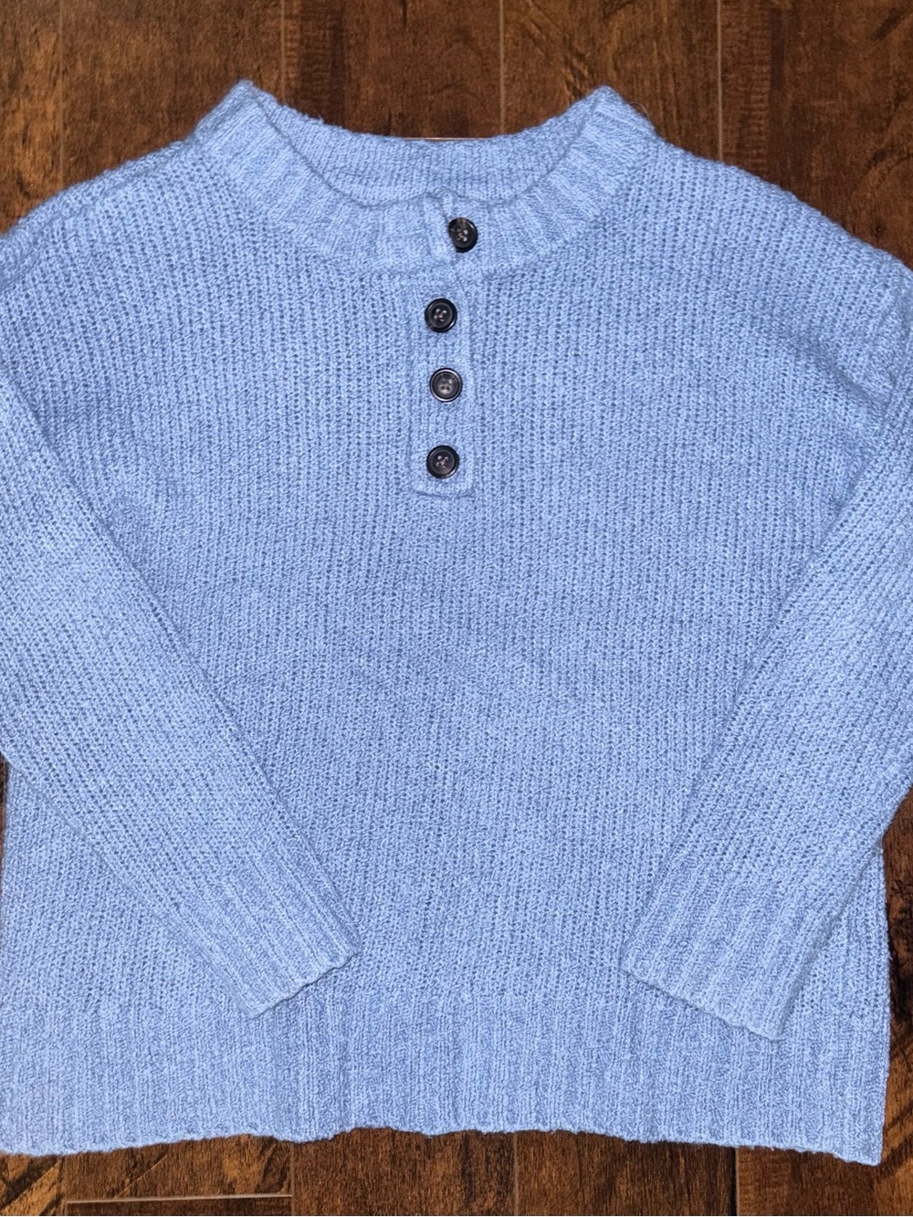 American Eagle Outfitters Light Blue Henley Crewneck Sweater